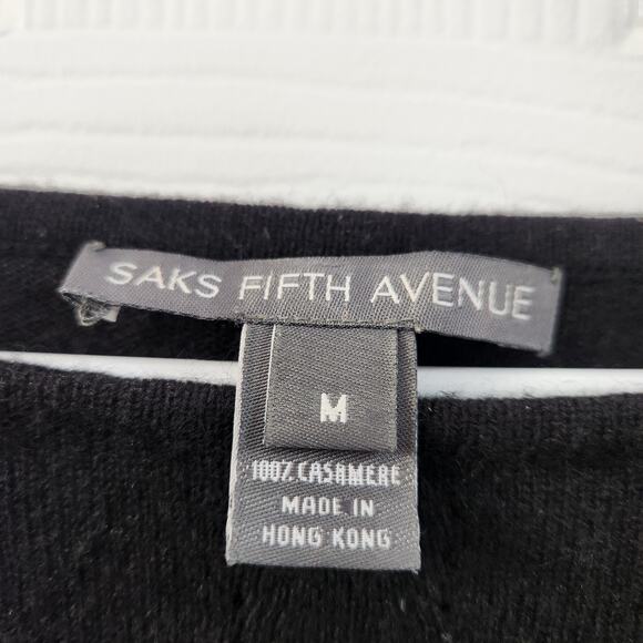 Saks Fifth Avenue Cashmere 3/4 Sleeve Sweater M Black Cozy Quiet Luxury Office - Picture 4 of 6
